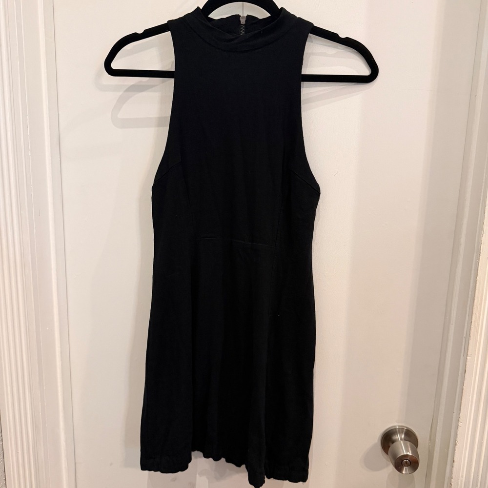 Free People High Neck Open Back Mini Dress‎ Size S Black Boho Date Night